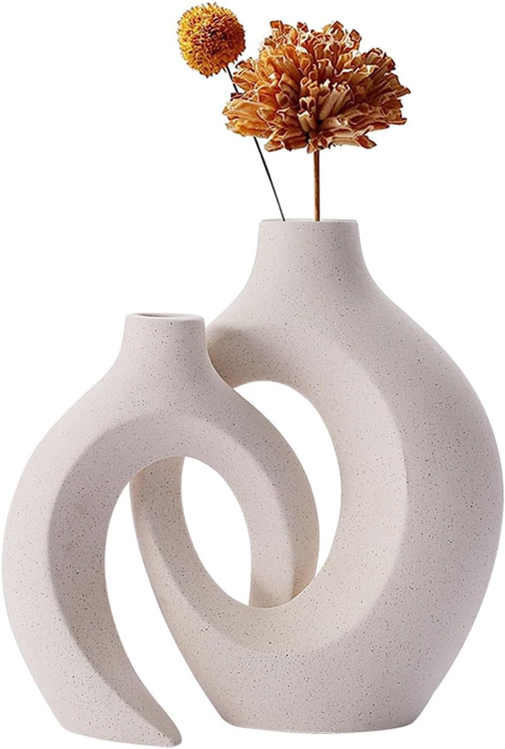 Creative Ceramic Modern Vase - Boho Style Decorative Ceramic Flower Vase, ​Hollow Donut Flower Vases Minimalist Art Decorative Style, for Unique Home Decor | 2 Pieces | (Flowers Not Included) image number 1