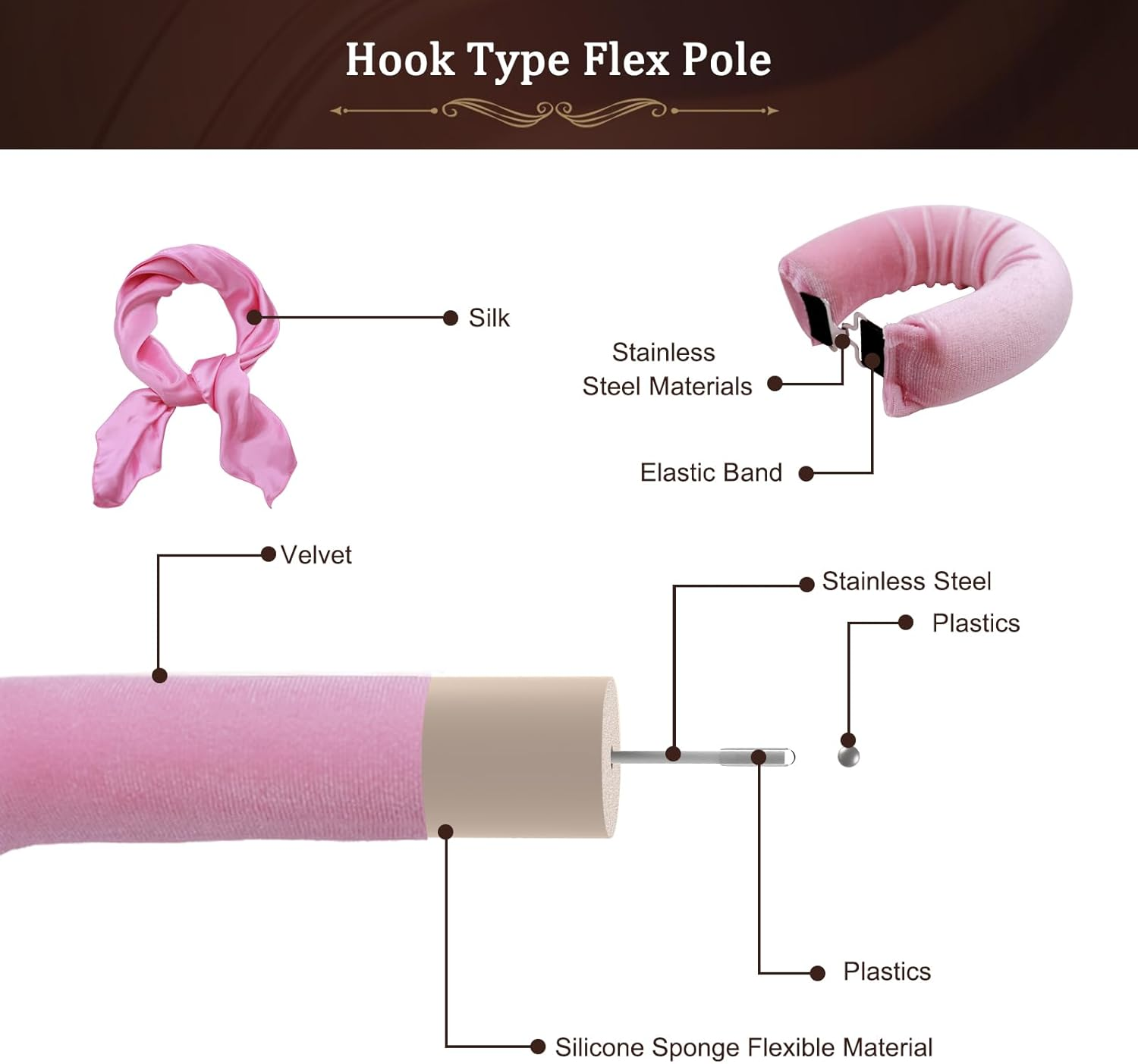 Heatless Curling Rod Headband - 3Pcs-Brown image number 2