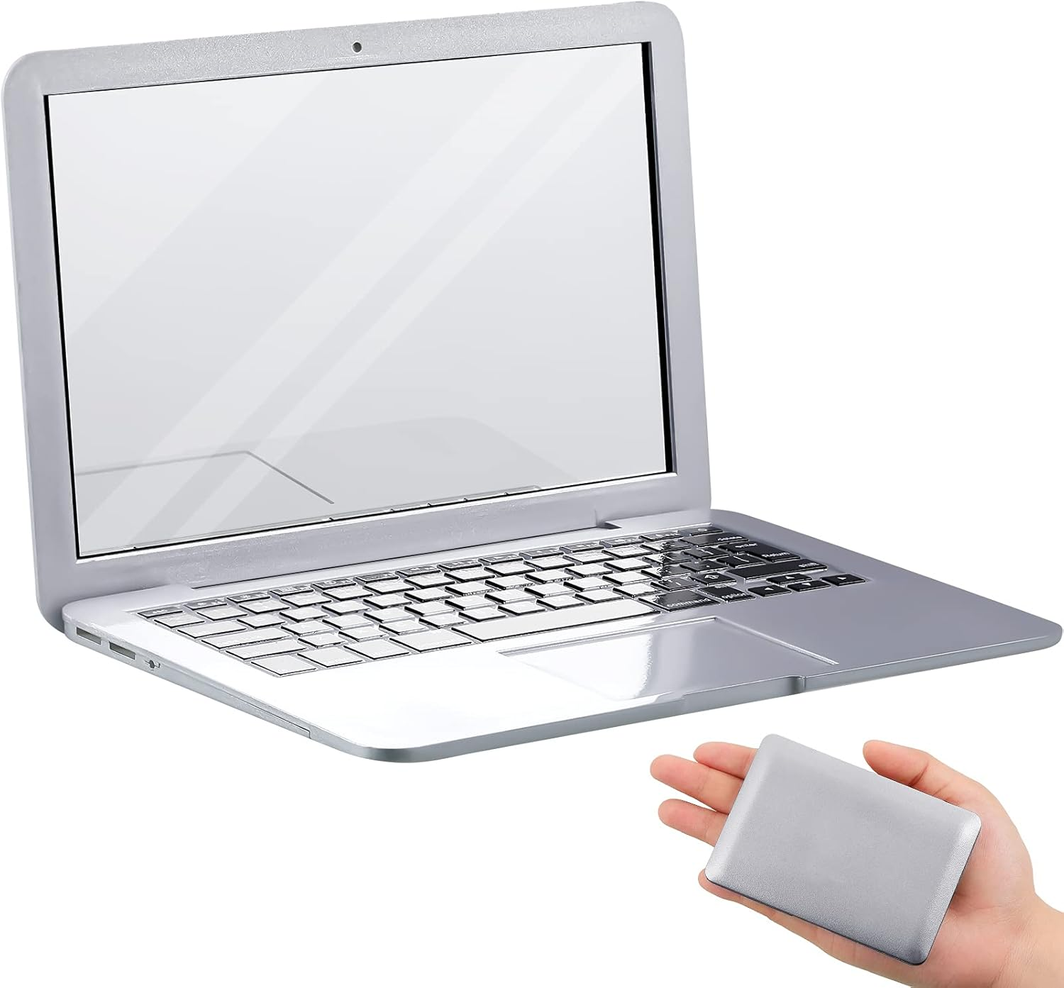 Jetec Mini Cat Laptop Toy Pocket Mirror Cat Laptop 3.7 X 2.5 Inch Tiny Fake Computer Compact Mirror for Dollhouse Pet Travel Makeup Decoration(White)