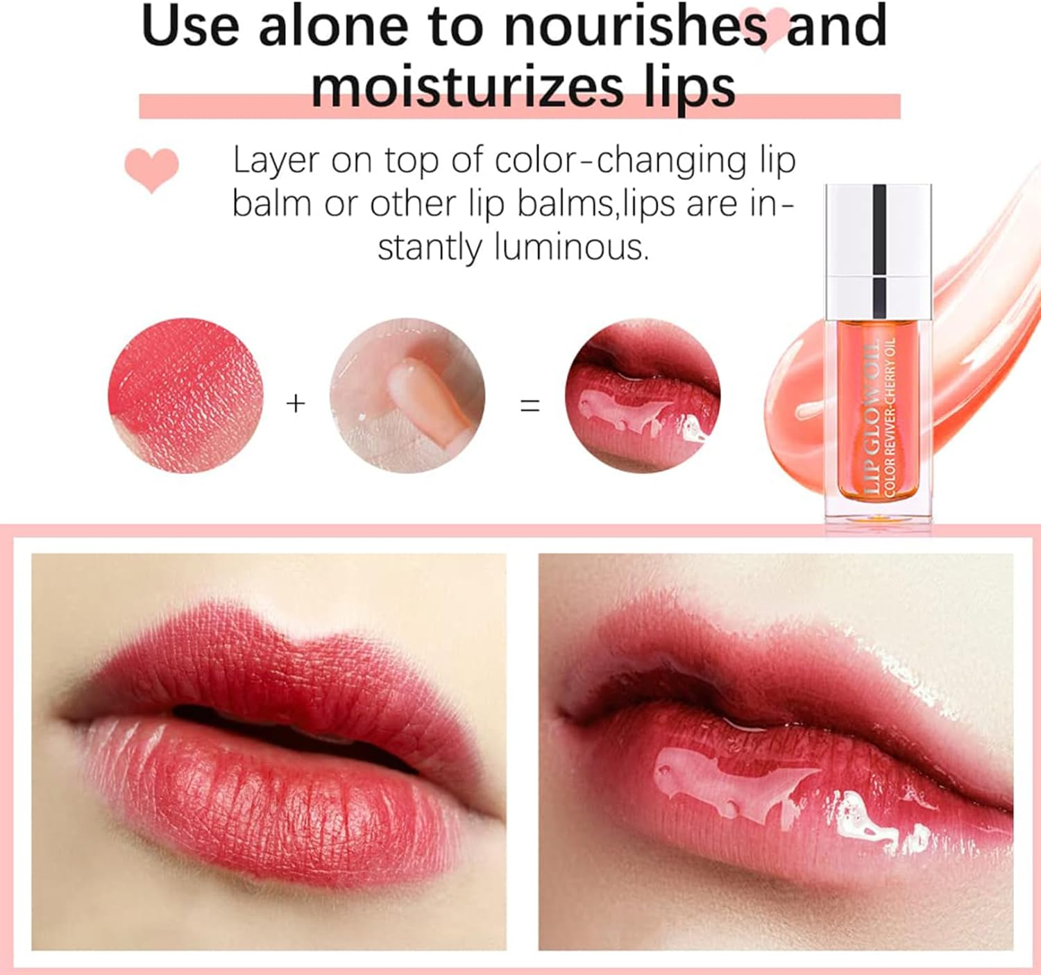 UKKQES Hydrating Lip Glow Oil, Plumping Lip Gloss, No-Sticky Transparent Moisturizing Lip Balm, Natural Lip Plumper Gloss Make Lips Fuller and Moisturizing 06 image number 4