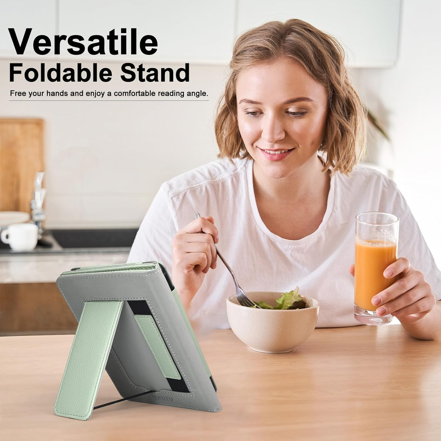 Case with Stand for for 6" Kindle (2024 & 2022, 11Th Gen) &ndash; PU Leather Smart Cover with Auto Sleep/Wake & Hand Strap for Kindle 2024, Sage