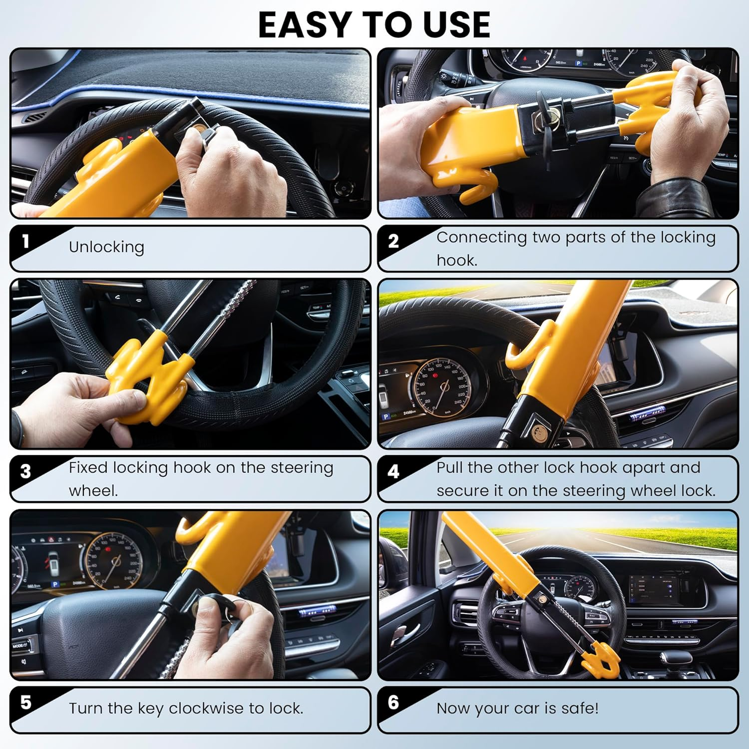 Steering Wheel Lock & Car Lock anti Theft - anti Apex Heavy Duty Club Lock - Adjustable Steering Wheel Locks anti Theft - Universal High Security Steering Lock for Most Cars image number 6