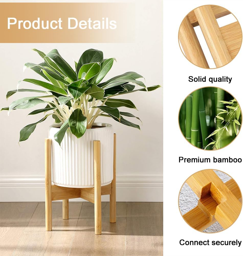 TOMVAES Bamboo Plant Stand,Flower Potted Holder,Adjustable Plant Stand Indoor,Small Flower Stand for Window Garden Balcony Home Decor Living Room Bedroom image number 4