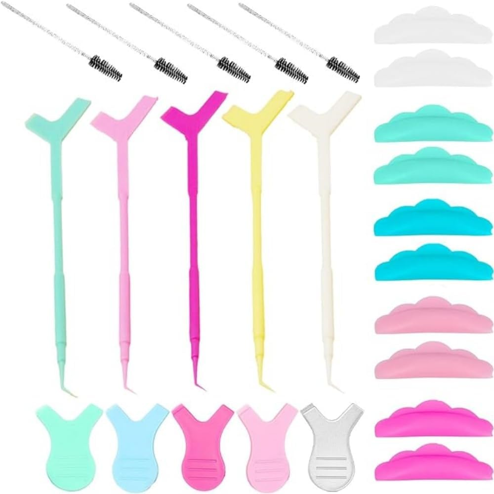 Fabselection 25 Sets Lash Lift Tool Kit, 5 Pairs Lash Perm Applicators, 5 Y Shape Eyelash Lift Tool, 10 Eyelash Separator Tool with Separation Comb, 5 Crystal Mascara Brushes for Lash Grafting Eyelash Extension image number 1