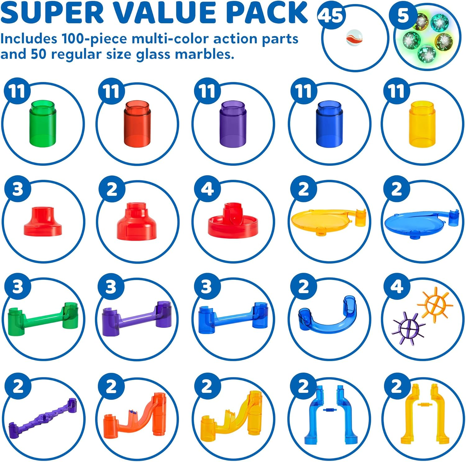 JOYIN 150Pcs Glowing Marble Run- Construction Building Blocks Toys with 5 Glow in the Dark Glass Marbles, STEM Educational Building Block Toy image number 3