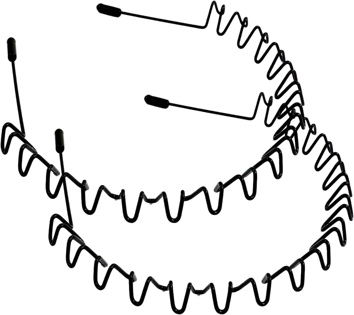 2Pcs Black Wave Elastic Headband,Non-Slip Metal Hair Hoop, Metal Headband Black Hair Hoop,Metal Headbands for Women and Men image number 4