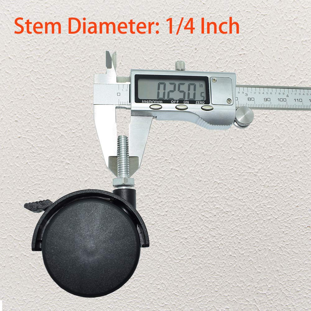 DICASAL 2" Shelving Caster, Swivel Stem Caster Wheel with 1/4" - 20 X 1 Thread Stem for Small Shelf and Furniture Pack of 4 Black (Without Brakes) image number 1