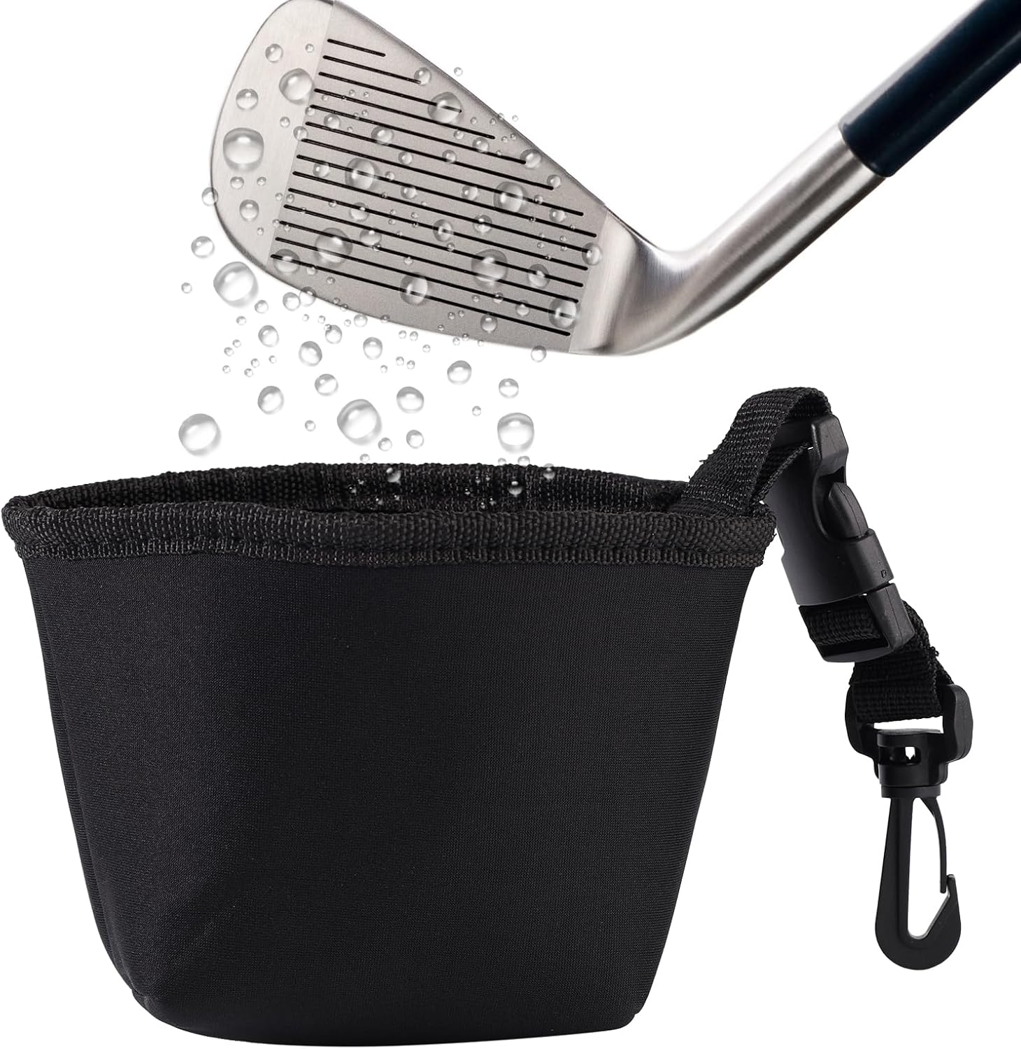 Lyreh Golf Cleaning Bag, Portable Waterproof Liner Golf Club and Ball Cleaner with Detachable Clip Outdoor Sport Accessories for Golfers (Black)