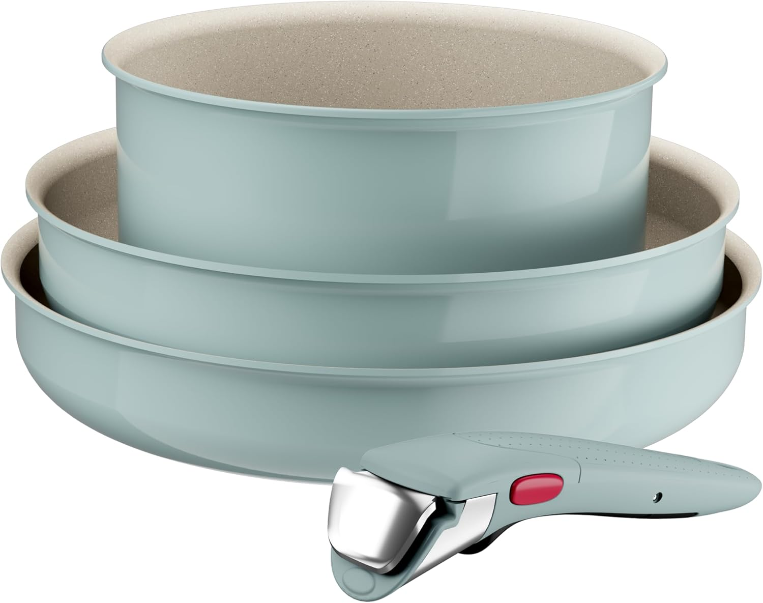 Tefal Ingenio Serenity 4-Piece Cookware Set, Mineralia Non-Stick Coating, Space-Saving, Stackable, Suitable for All Hobs, Dishwasher Safe, Eucalyptus, L8284S04