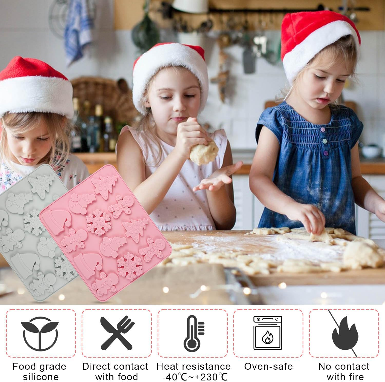 Christmas Silicone Mould, 2 Pieces Christmas Silicone Mould, 6 Different Designs, Silicone Moulds Christmas, Silicone Baking Mould Christmas for Muffins, Cakes, Chocolate, Soap, Sweets image number 5