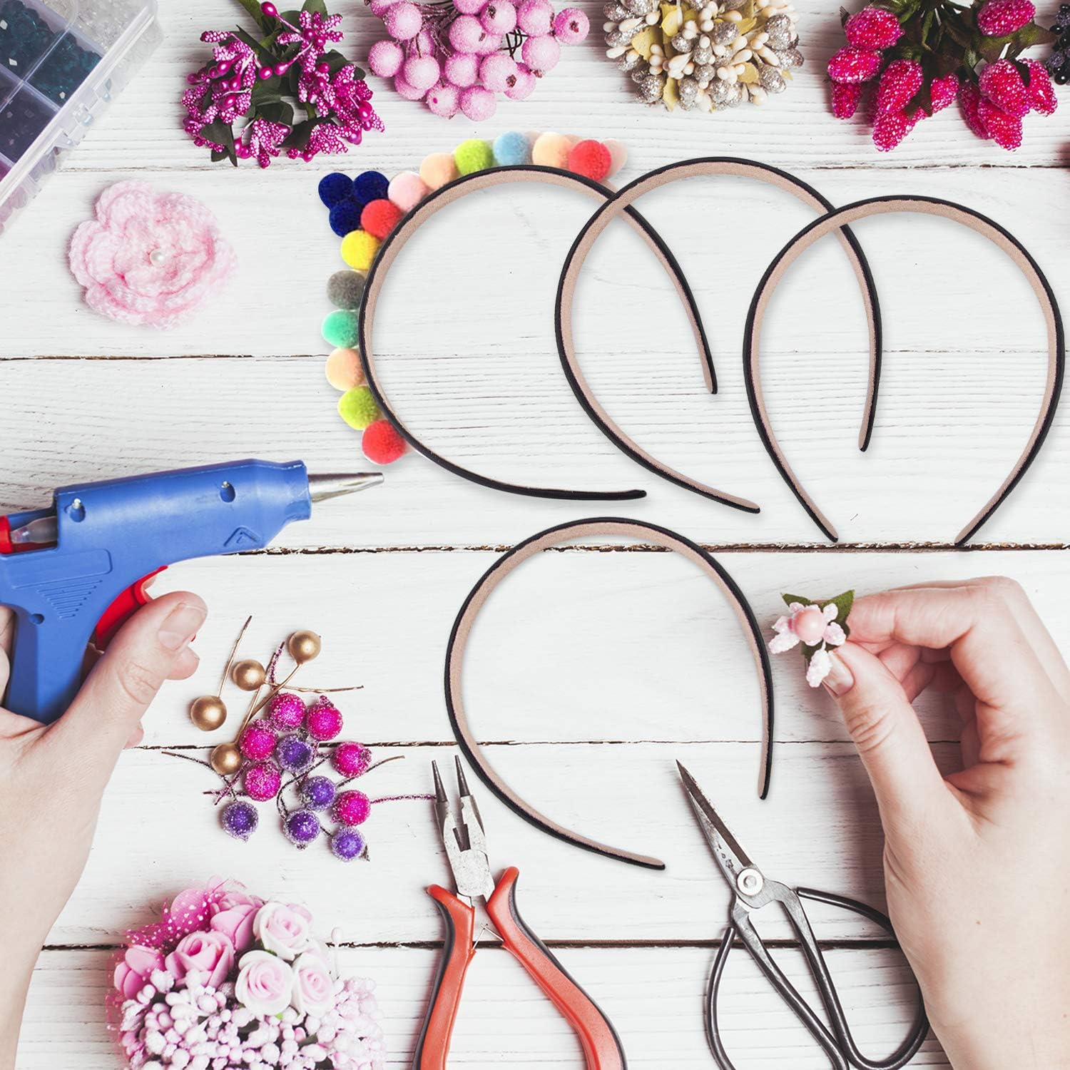 Duufin 22 Pieces Satin Headbands 2Cm Plain Black Headband Non-Slip Hair Headband DIY Headbands for Women and Girls - Multicolored image number 5