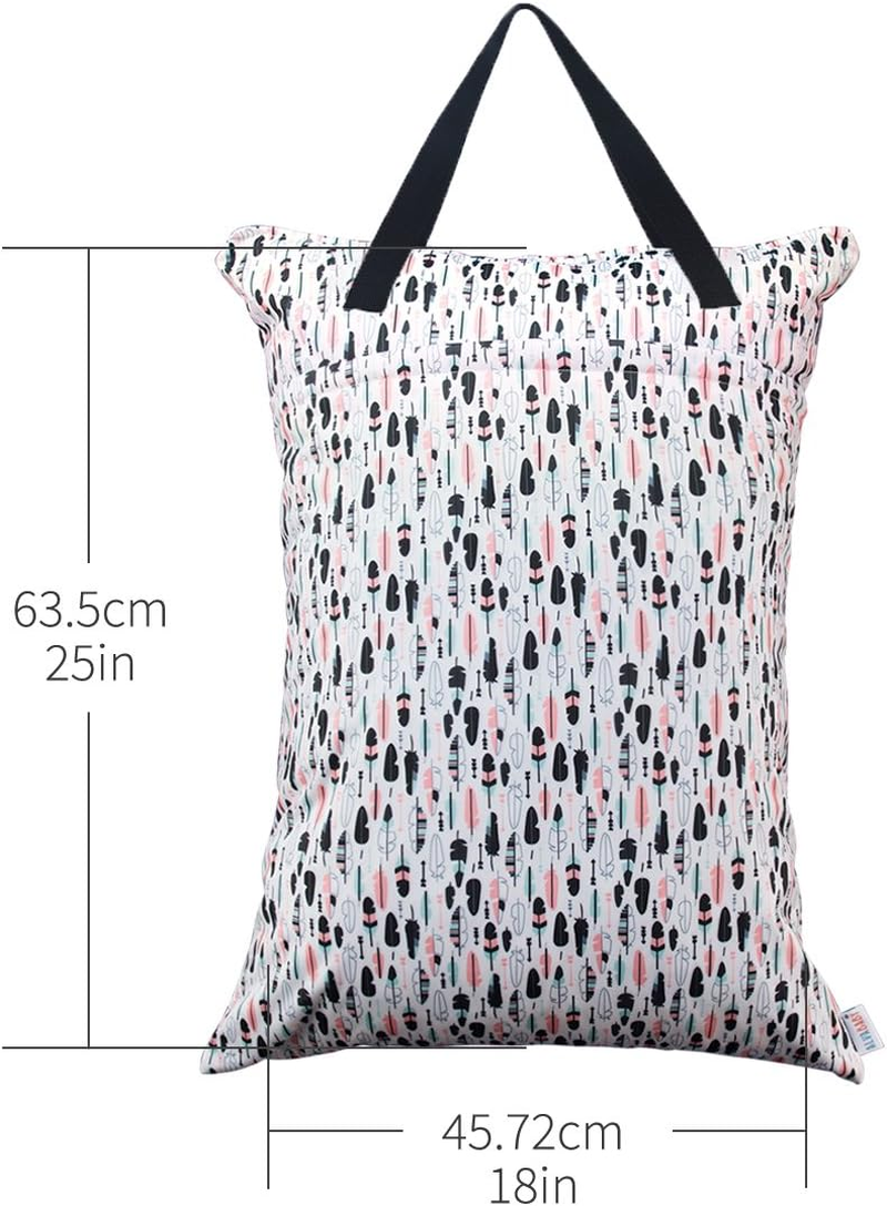 ALVABABY 2 Pack Large Wet Dry Bag Waterproof Hanging Cloth Diaper with Double Zippered Pockets 25X18 Inches HL-WB01H001-AU1 image number 2