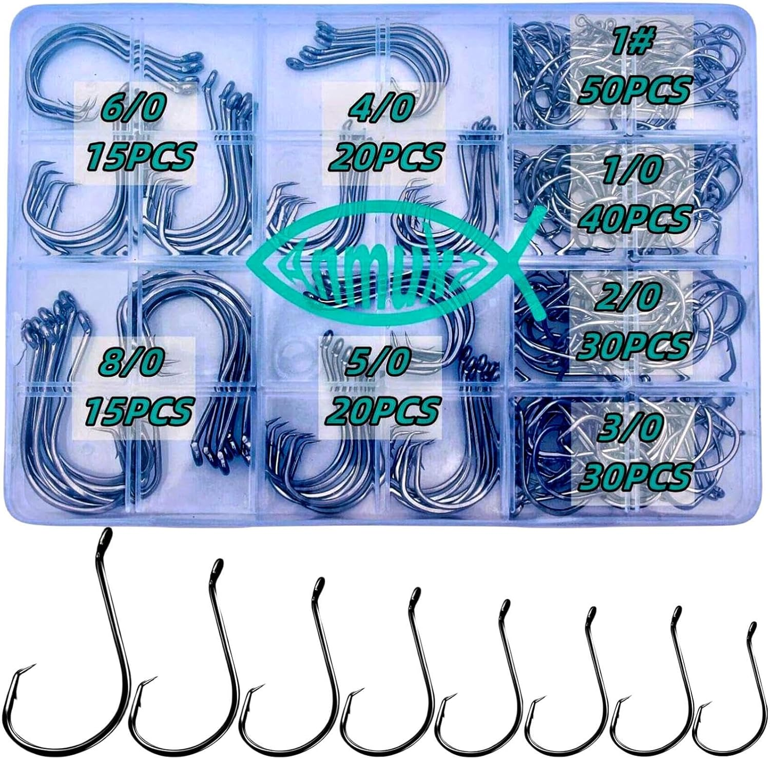 Fishing Hooks 2X Strong Offset Octopus Sport Circle Hooks Freshwater Saltwater Fish Hooks Bulk Fishing Hooks Set #1 1/0 2/0 3/0 4/0 5/0 6/0 8/0