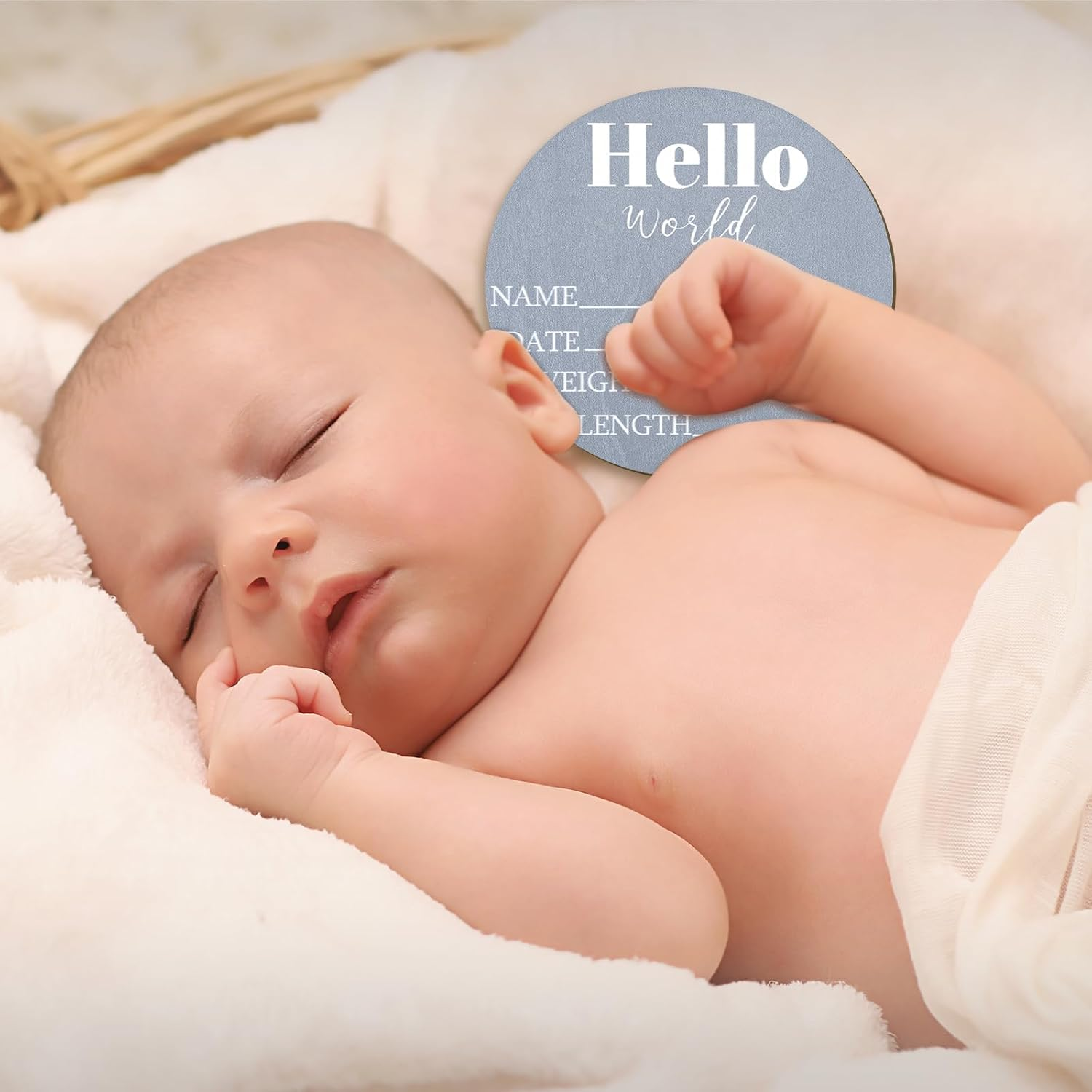 NQEUEPN Wooden Baby Announcement Sign, 5.9 Inch Hello World Newborn Sign Birth Announcement Signs Baby Name Plaques Decoration for Photo Props Baby Shower Hospital Nursery Room (Blue), 22404 image number 6