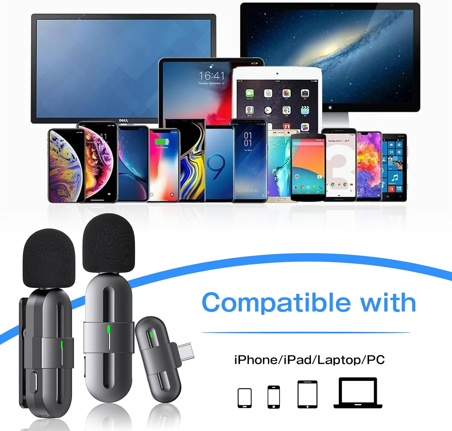 KINGONE Wireless Lavalier Microphone Plug & Play Wireless Microphone, Transmission Distance 20 Meters, Mini Mic for Interview/Podcast/Tiktok/Youtube/Vlog, Compatible with Iphone/Ipad/Android/Pc image number 3