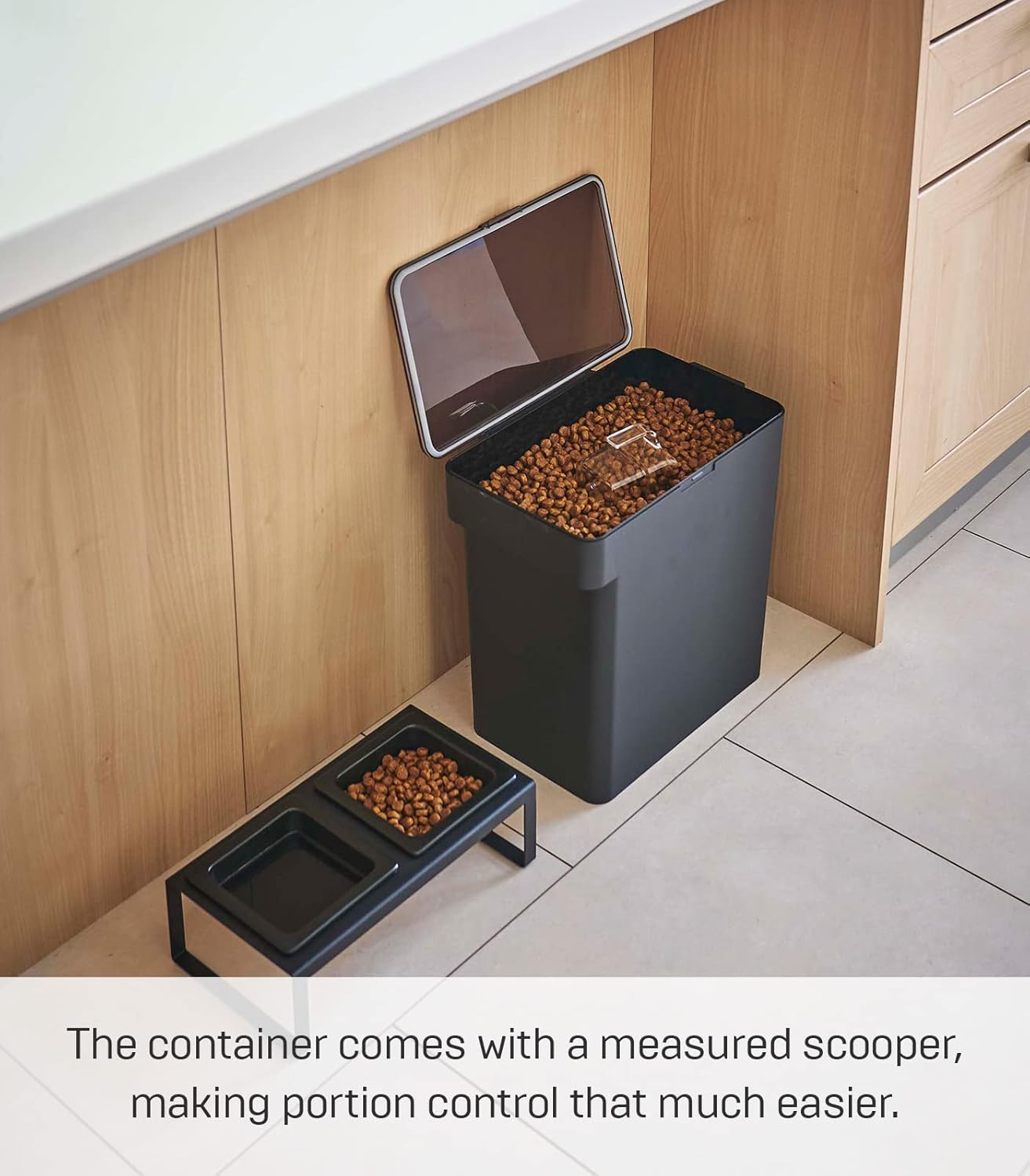 Yamazaki Home Airtight Food Storage Container (15 Lbs Plastic | Large | Pets, Black image number 2