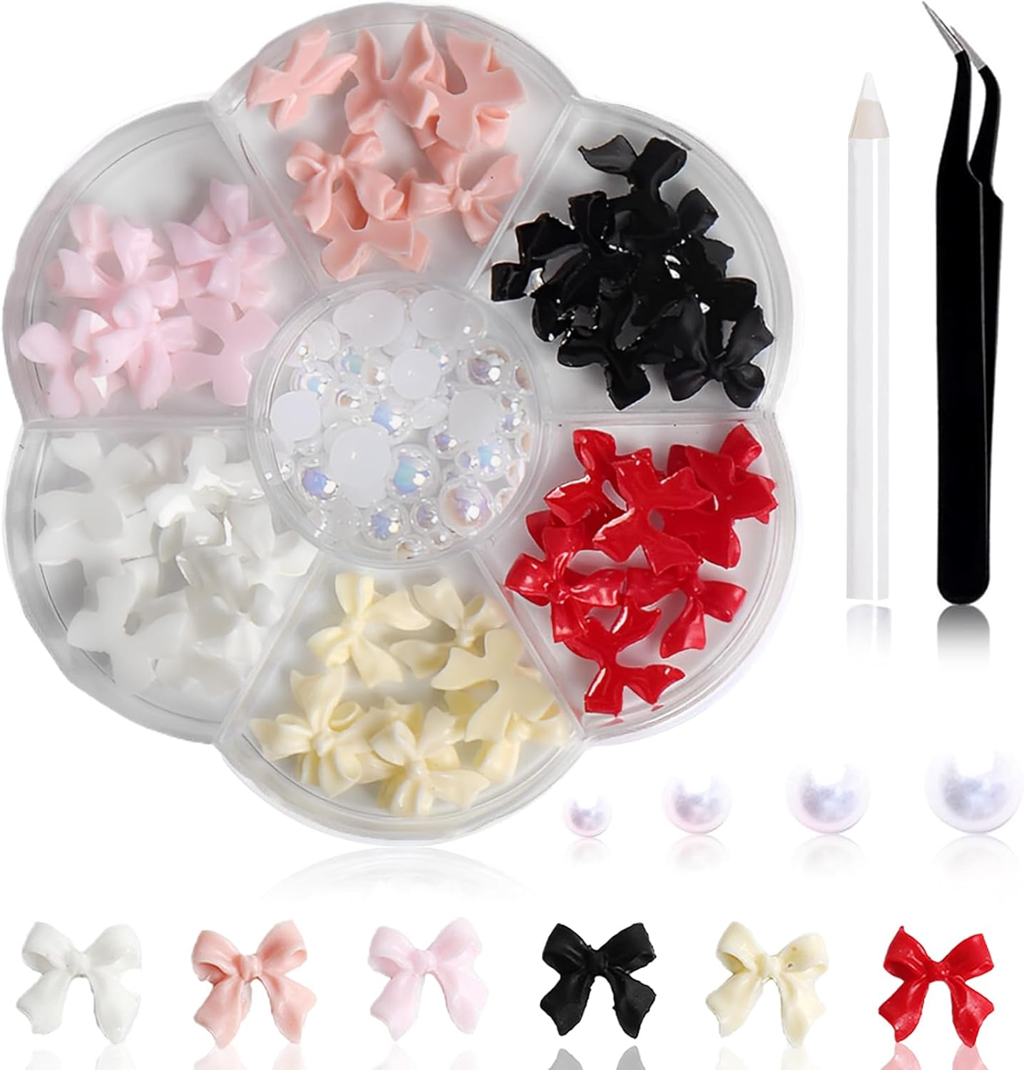JEYORZY 1 Box Nail Art Decoration, 3D Bows Bow Knot Nail Charms, Bowknot Pearls Nail Decorations, Butterfly Nail Gems for Manicure DIY Crafts Jewellery Accessories, for Women Nail Art Charms