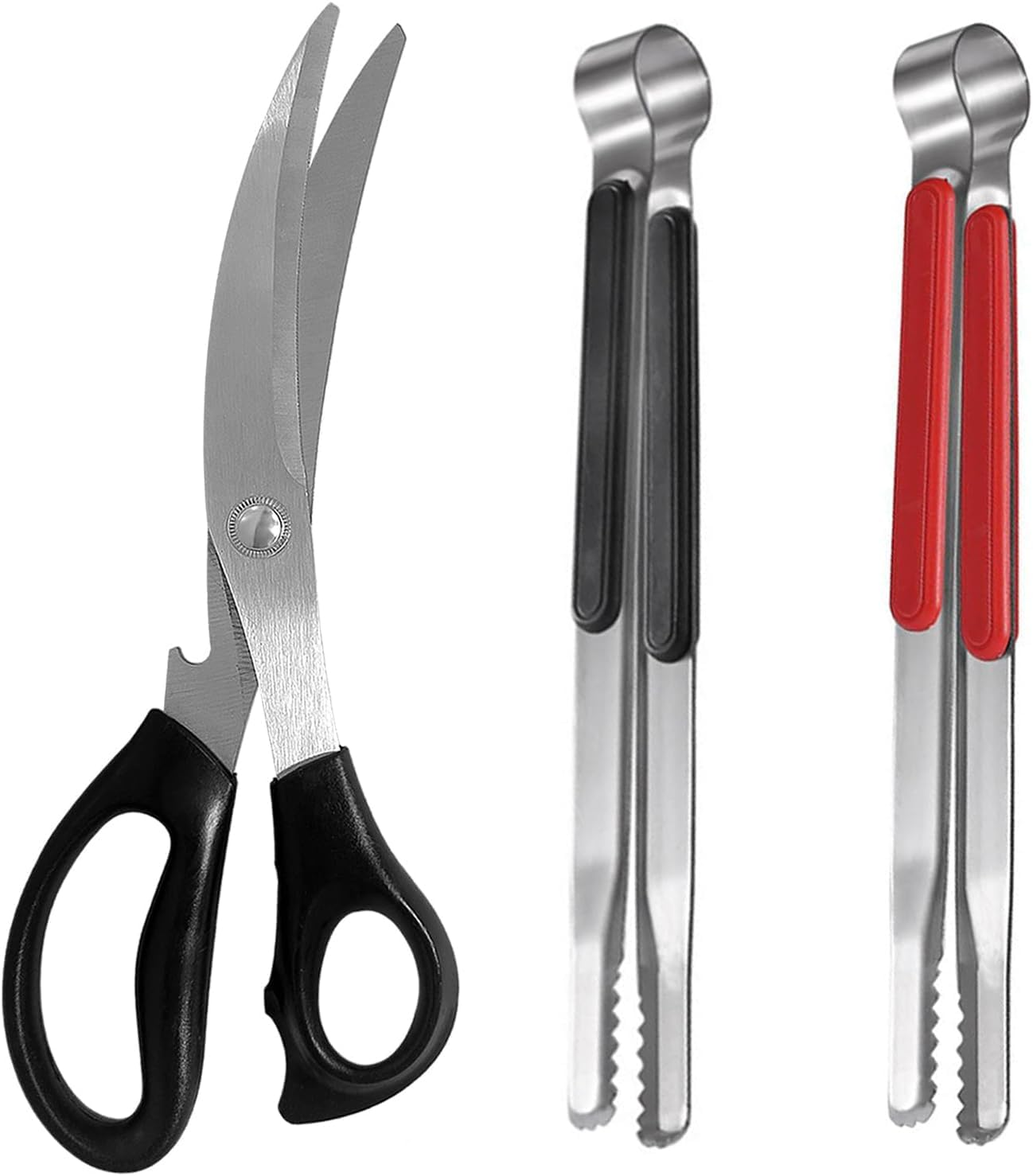 Korean Barbecue Scissors and Tongs Set, Kitchen Shears and Tongs for Cutting Meat, Chicken, Vegetables, Stainless Steel Multipurpose Non-Slip Serrated BBQ Scissors BBQ Tongs image number 3