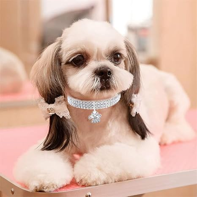 Bling Dog Necklace Collar for Small Dogs Rhinestone Puppy Necklace Girl Cute Sparkly Glitter Crystal Diamond Cat Collar for Kittens (White, M) image number 3