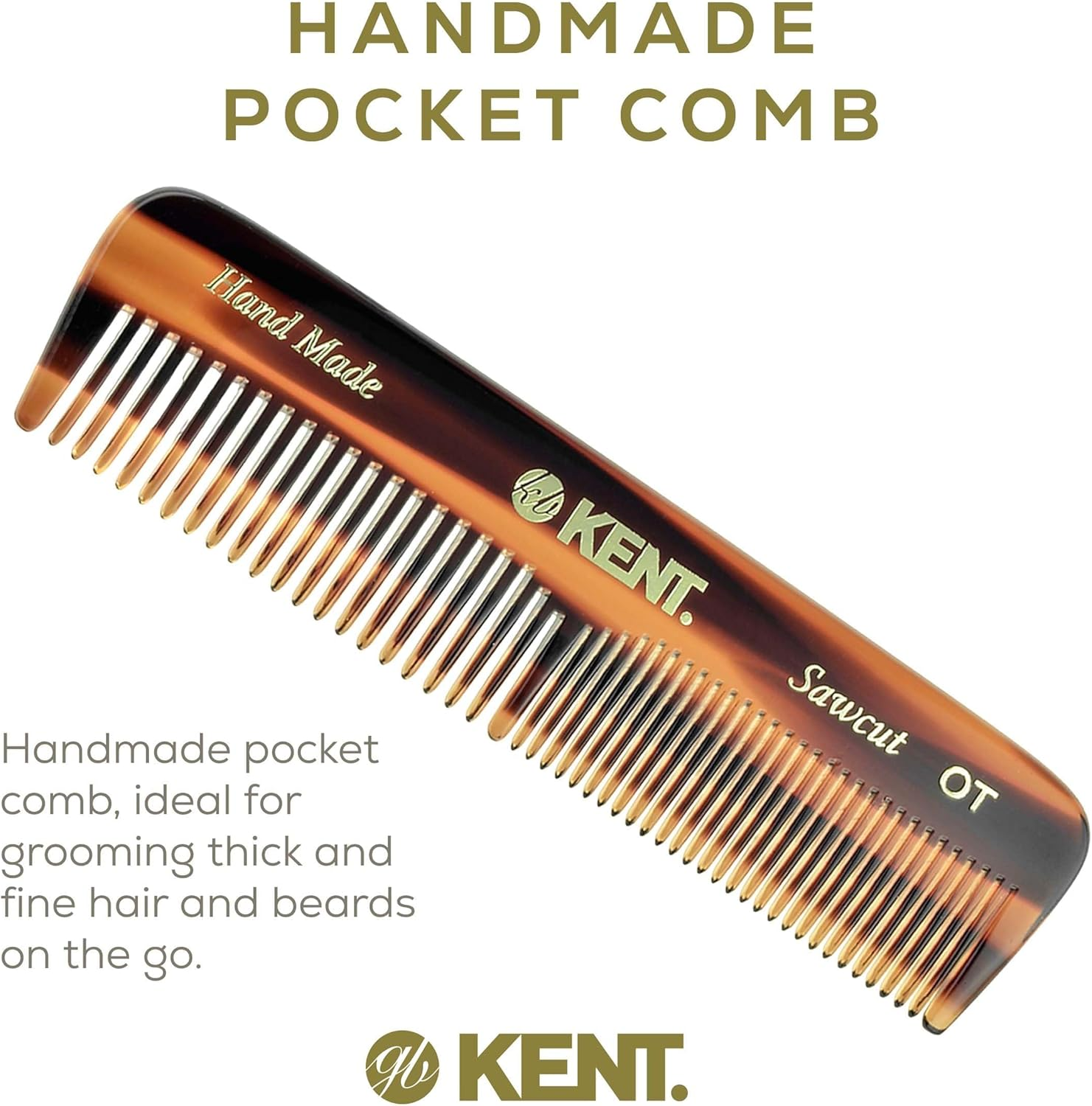Kent a OT Small Double Tooth Comb, Coarse/Fine Grooming Comb for Hair, Beard, Mustache, Men, Women and Kids. Saw Cut Hand Polished, Handmade in England image number 3