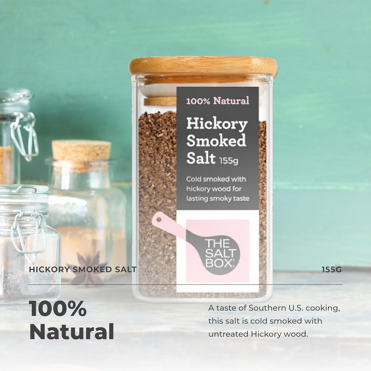 The Salt Box - Hickory Smoked Salt - Gourmet Seasoning for BBQ, Meat Rubs & Sauces - 155G Single Jar - Smoky Hickory Aroma, Light Brown to Golden Color - Bold, Savory Flavor image number 3