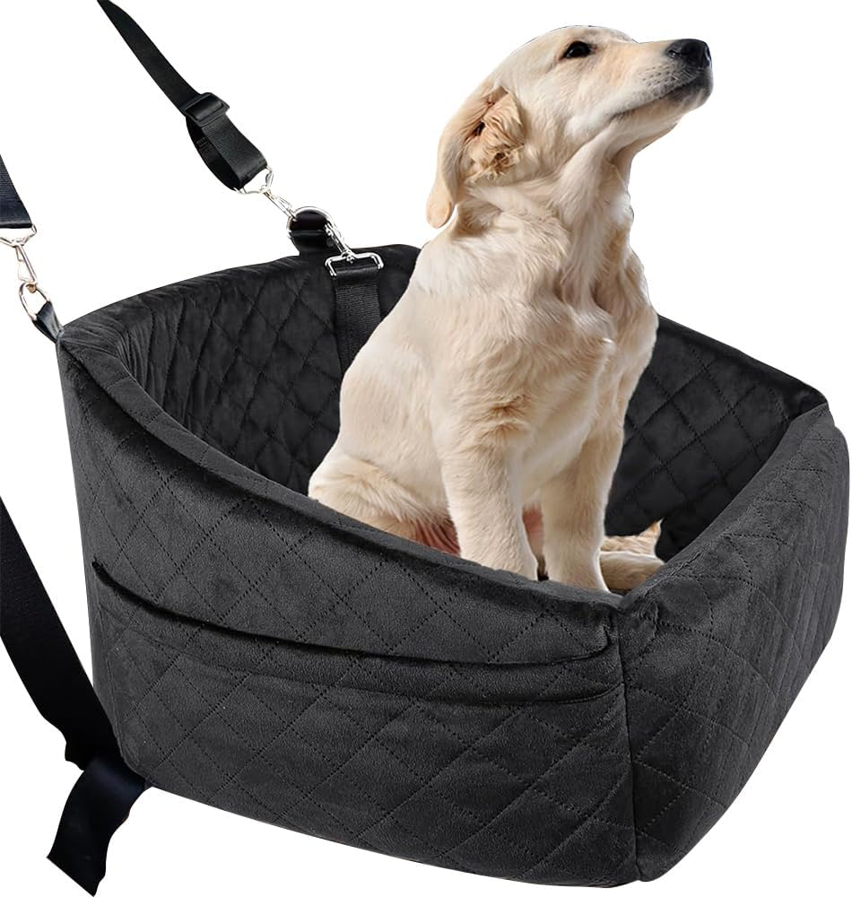 HYAVIA Dog Car Booster Seat for Small & Medium Dogs under 30Lbs with Safety Belt & Storage Pockets - Detachable Washable Travel Bed for Front & Back Seats (Black) image number 6