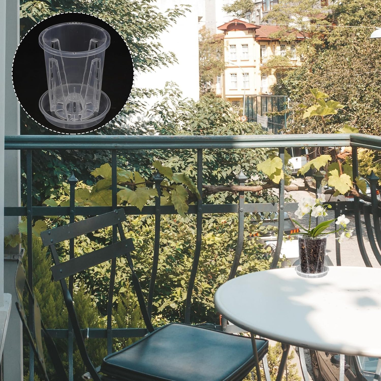 6 Pcs Clear Orchid Pots with Holes & Saucers - Breathable Slotted Planters for Orchids, Succulents, Houseplants Durable Decorative Flower Pot with Drainage Tray