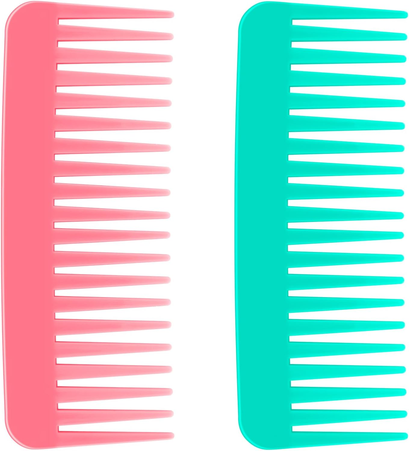 Wide Tooth Detangling Comb Set - 2PCS No-Handle Combs for Curly, Wet or Dry Hair, Shower Combs in Black and Light Pink