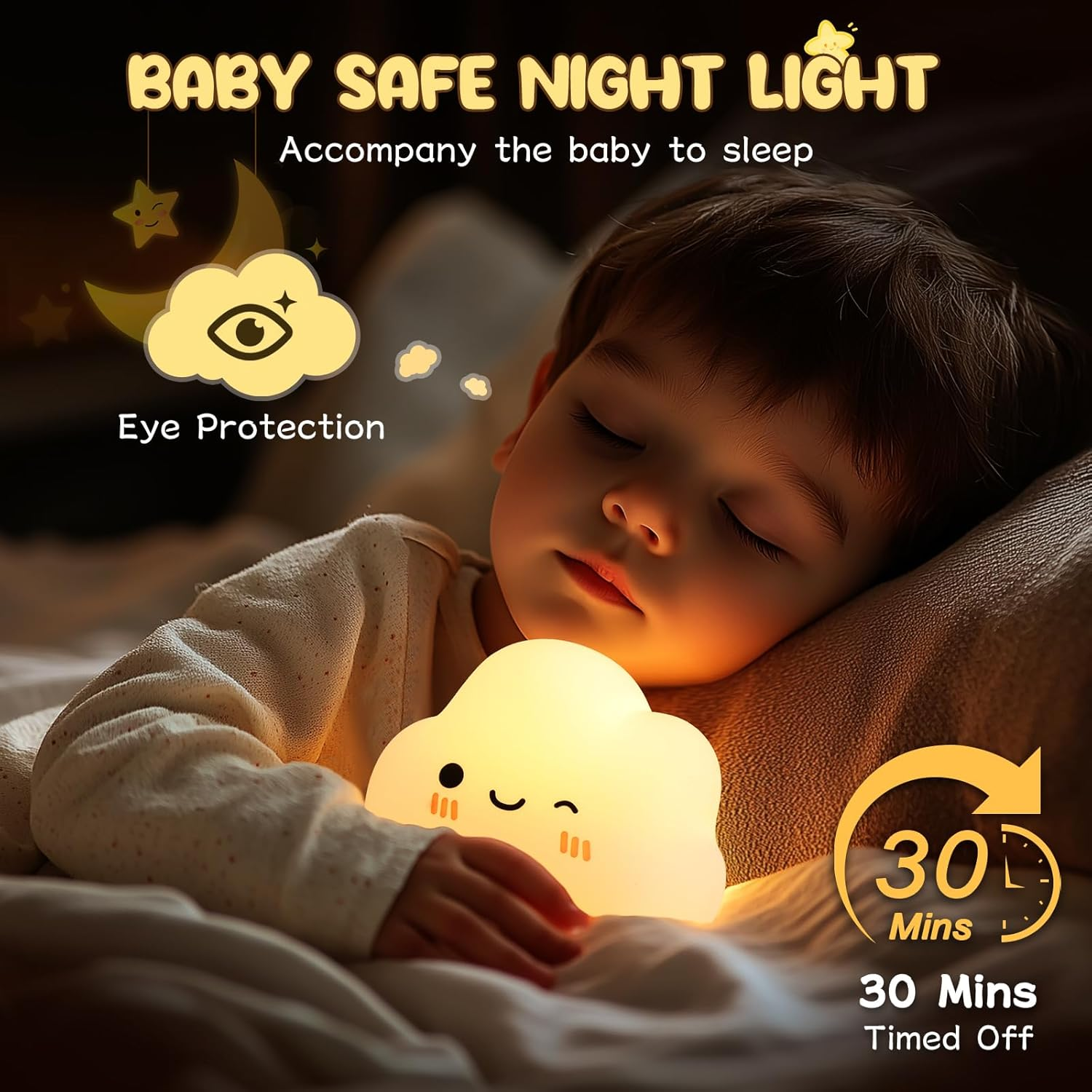 Diboniur Night Light Children'S Night Light Baby, 7 Colours 5 Brightness Baby Nursing Light, Night Light Dimmable Kawaii Silicone Night Lamp Children'S Room, Touch Control, Portable and Rechargeable image number 3