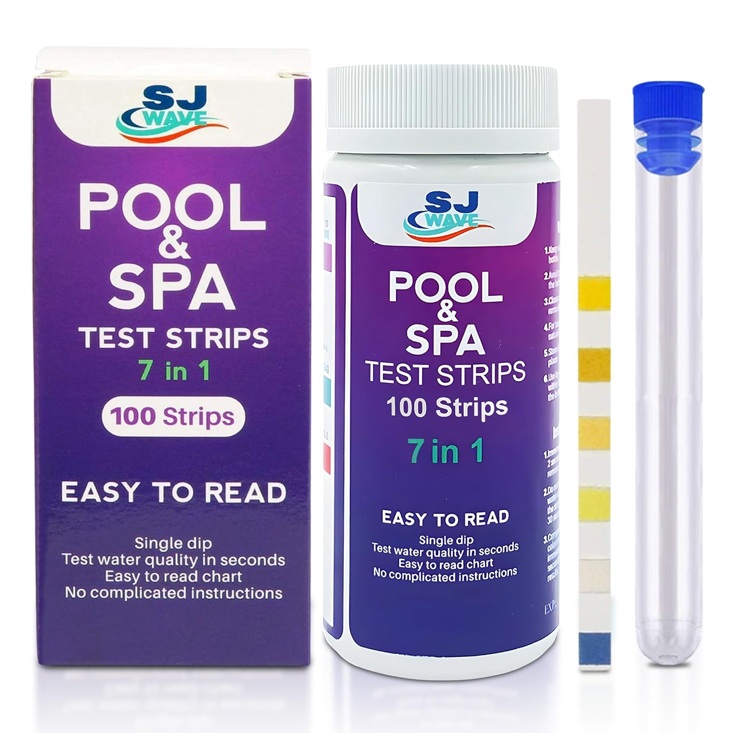 Pool & Spa Hot Tub Test Strips - 7 in 1 Pool & Spa Test Strips for Hot Tub Detects Ph, Chlorine, Bromine, Hardness, Alkalinity, Cyanuric Acid | Ph Test Strips | 100 Pool Testing Strips