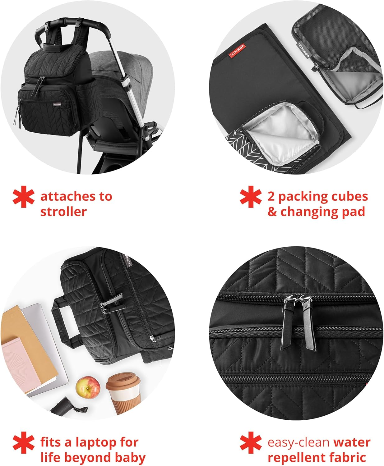 Skip Hop Forma Nappy Bag Backpack - Multi-Function Baby Travel Bag with Changing Mat, Stroller Straps & Organiser Cubes - Lightweight Diaper Bag for Mum & Dad - Black image number 2