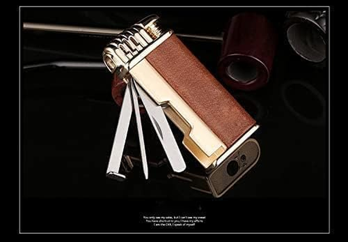 Windproof Cigar Lighter with Metal Tools Angled Soft Flame Butane Gas Refillable Lighters Gift Set for Men (Sold without Gas) image number 2