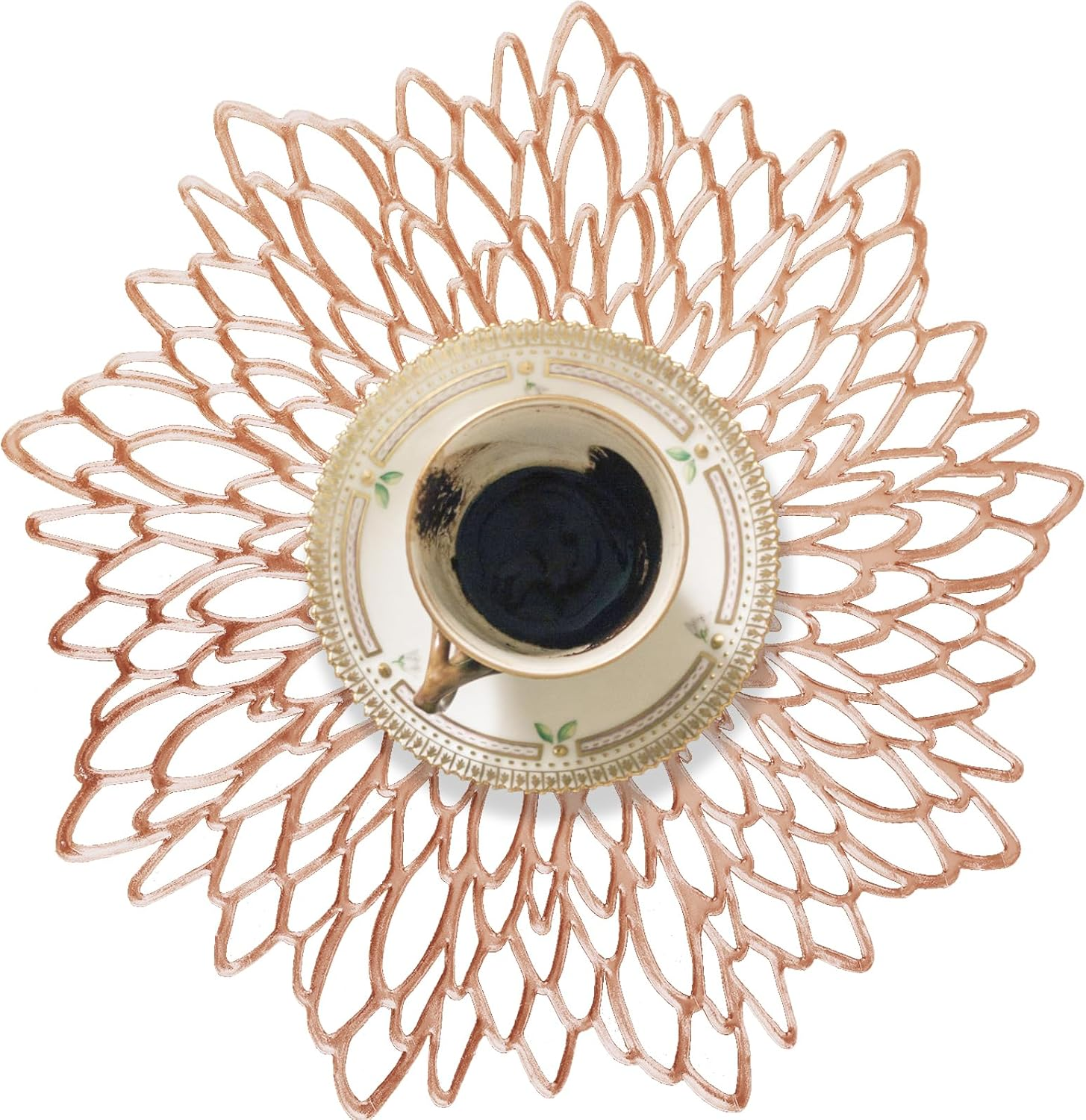 Neween round Placemats Set of 4, 38 Cm Washable Heat Resistant round Table Mats, Hollow-Out PVC Place Mats for Dining/Kitchen Table, Restaurant, Party, Wedding (Silver)