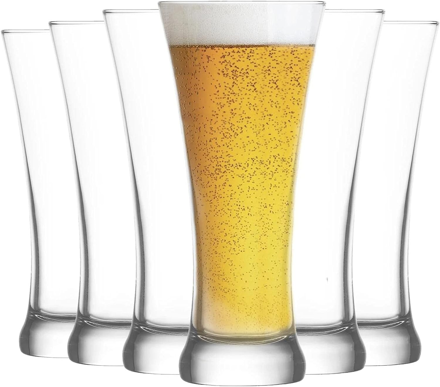 LAV Sorgun Beer Glasses Set of 6-380Ml Classic Pilsner Pint Glasses for Lager, Ale & Cider - Crystal Clear Durable Pub Glassware - Dishwasher Safe image number 1