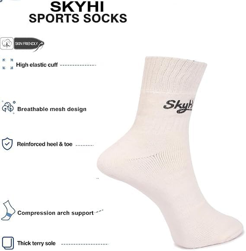 SKYHI Athletic Pure Cotton Cricket Sports Socks Double Cushion Free Size anti Blister Cricket Socks for Mens and Women - White image number 2