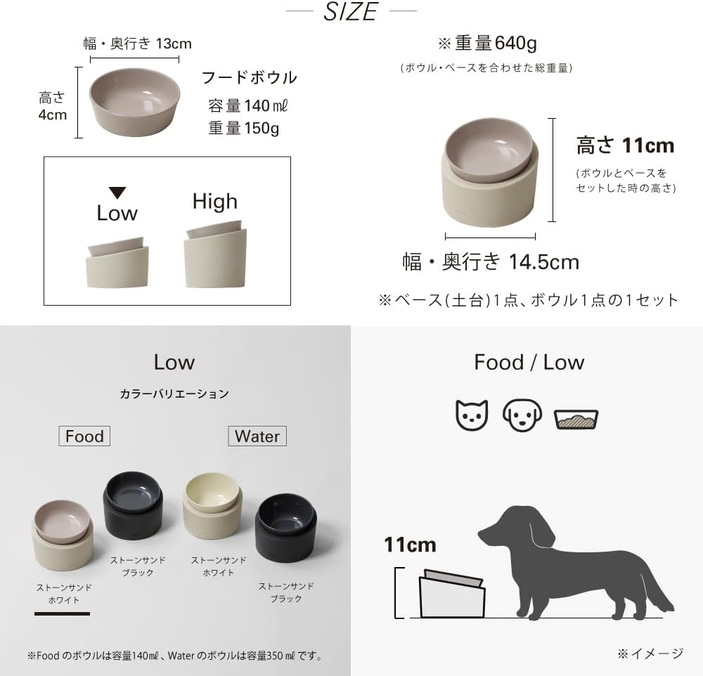 Ideaco Pet Food Bowl, Stand, Slanted for Dogs, Cats, Tableware, 4.9 Fl Oz (140 Ml), Pet Feeder Food/Low image number 2