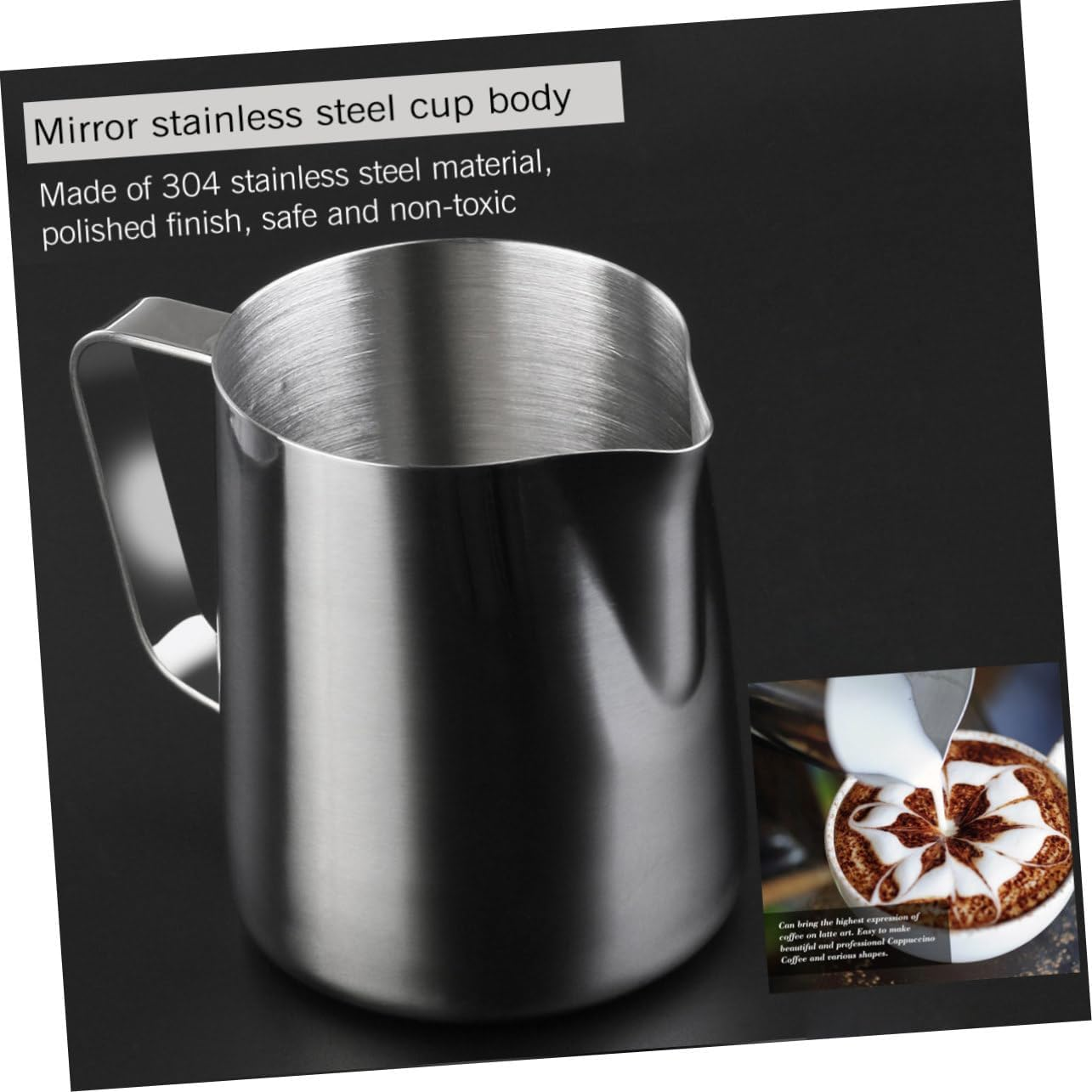 NOLITOY 2 Pcs Stainless Steel Latte Art Cup Milk Cup for Espresso Cappuccino Measyring Cups Easy Clean Dishwasher Safe 200Ml Silver image number 6