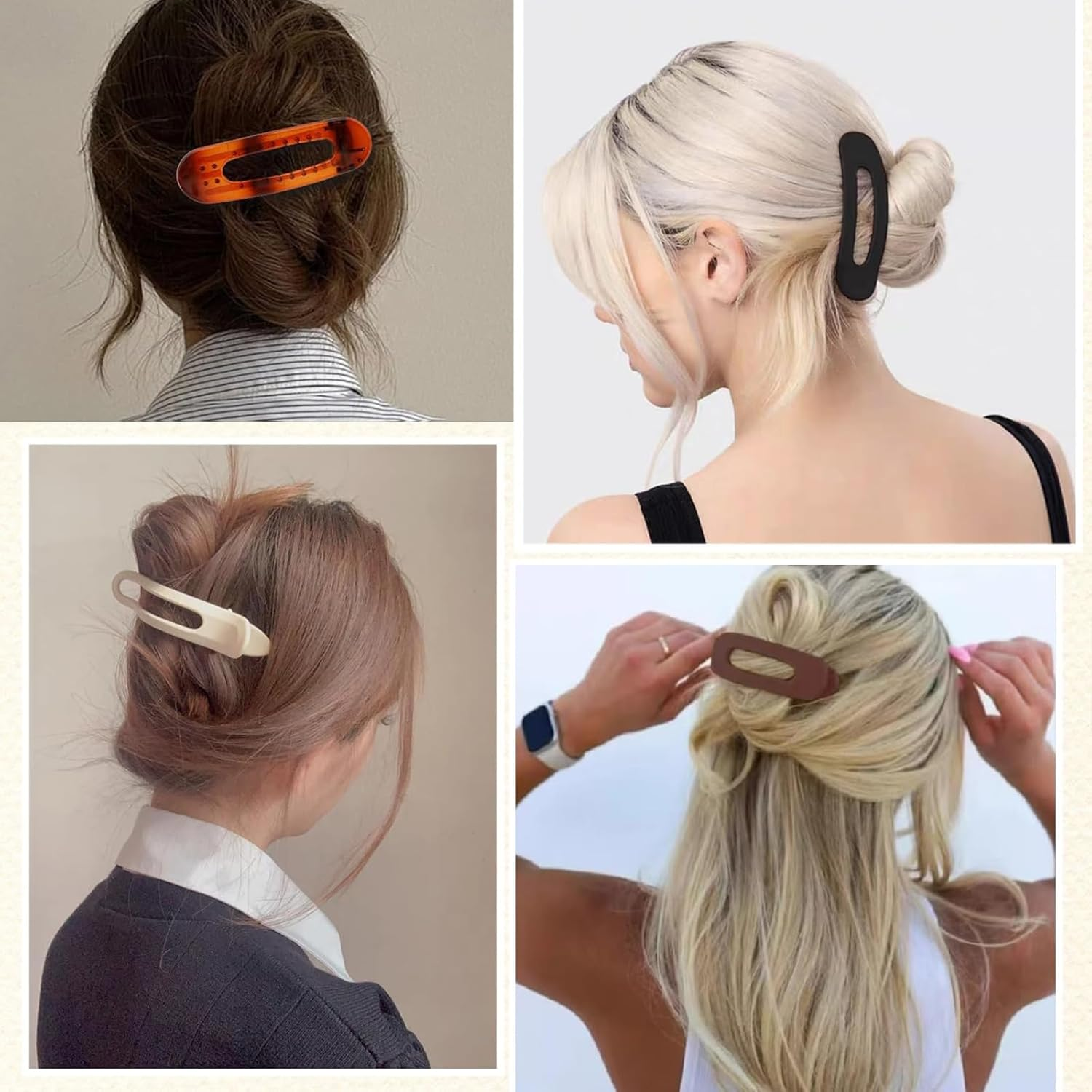 Flat Hair Clip, Pack of 4 Flat Hair Clips, Strong Hold, Non-Slip Hair Clip, Flat for Women, Thin Hair, Thick Hair for Creating Hairstyles (Black, Beige, Khaki, Amber) image number 2