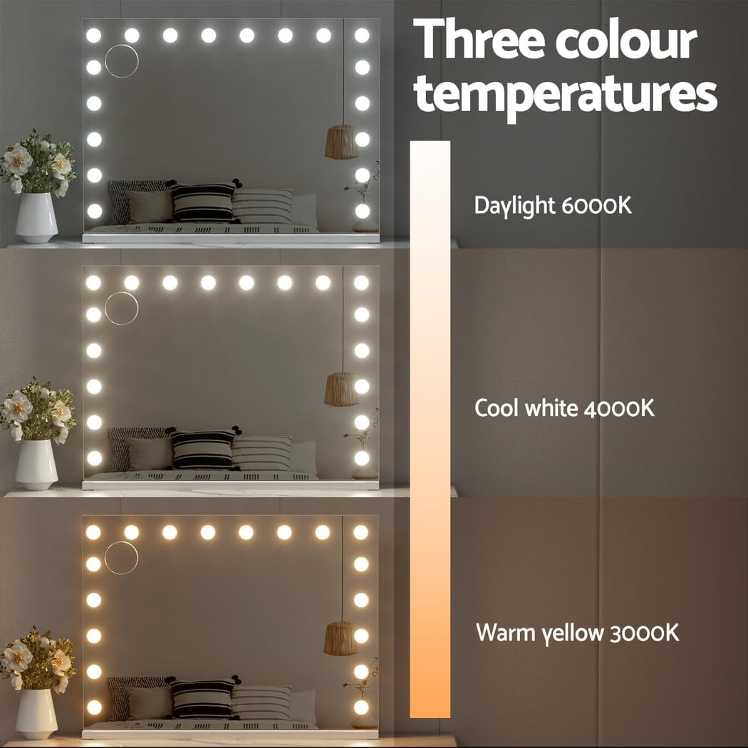 Embellir Makeup Mirror, 80 X 58Cm Hollywood Vanity Mirrors Beauty Cosmetic Dressing Bathroom Decor, 18 LED Light Bulbs with Tabletop Lights Rectangle Dimmable image number 6