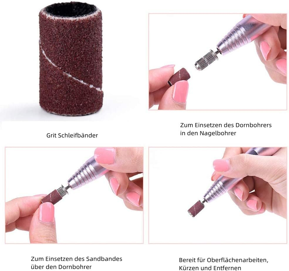 Voarge Pack of 100 Sanding Caps Drill Sanding Bands, 180 Inch Nail Cutter Attachment for Manicure Pedicure Nail Design Nail Art Nail Care image number 4