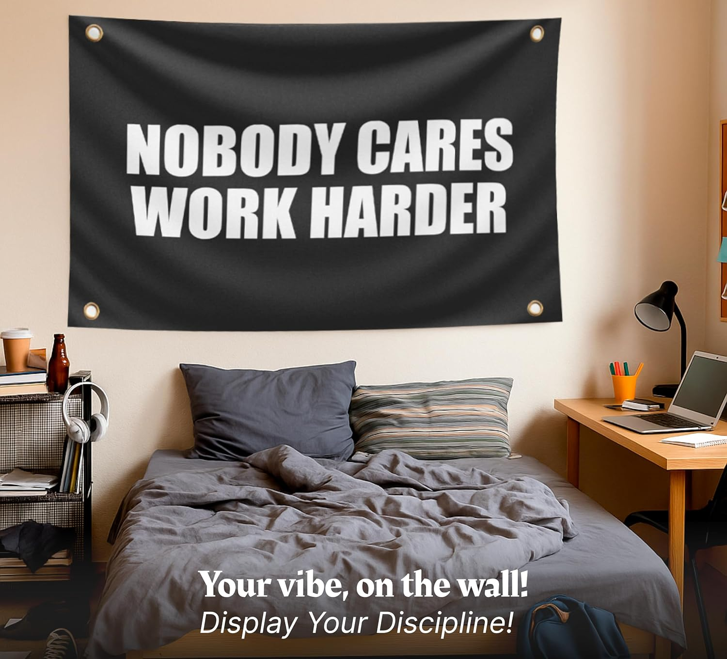 3X5 Feet Nobody Cares Motivational Gym Polyester Banner with 4 Grommets - Inspire Your Workout with This Flag - Fitness Wall Single Sided Decor for Gym Posters and Home - Stay Motivated with Cool Art image number 4