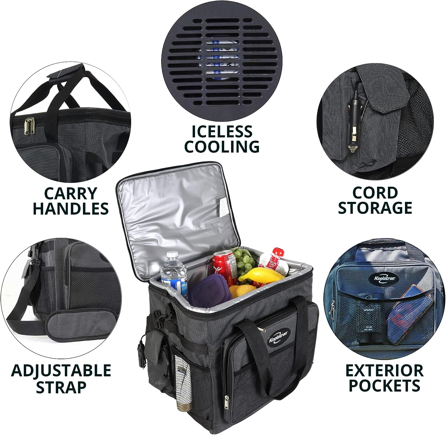 Koolatron 12V Electric Cool Bag, 25L, Thermoelectric Soft Cooler Bag, 12 Volt DC Connection, Foldable Storage, Plug in Iceless Portable Picnic Bag, for Work Travel Vehicle Car, Truck, Gray/Black image number 5