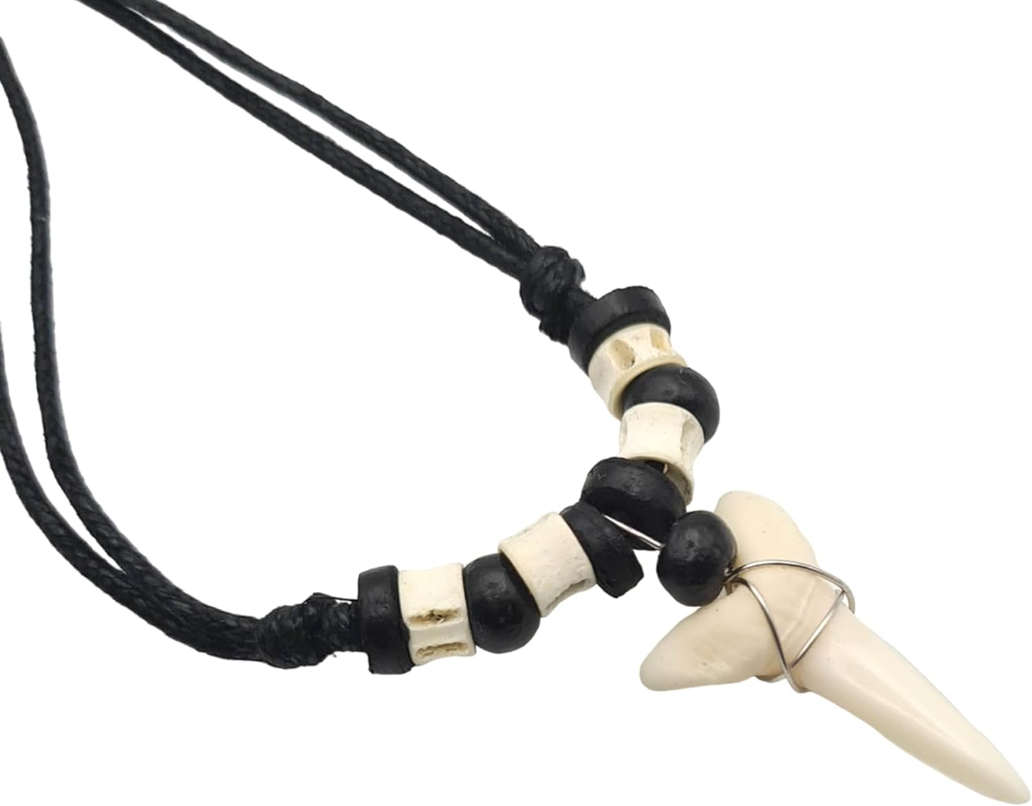 Swimmi Genuine Mako Shark Tooth Necklace for Men Women Boy Girl with Seed Beads and Adjustable Waxed Cord Handmade Jewelry EA200, Shark Tooth, Shark Tooth