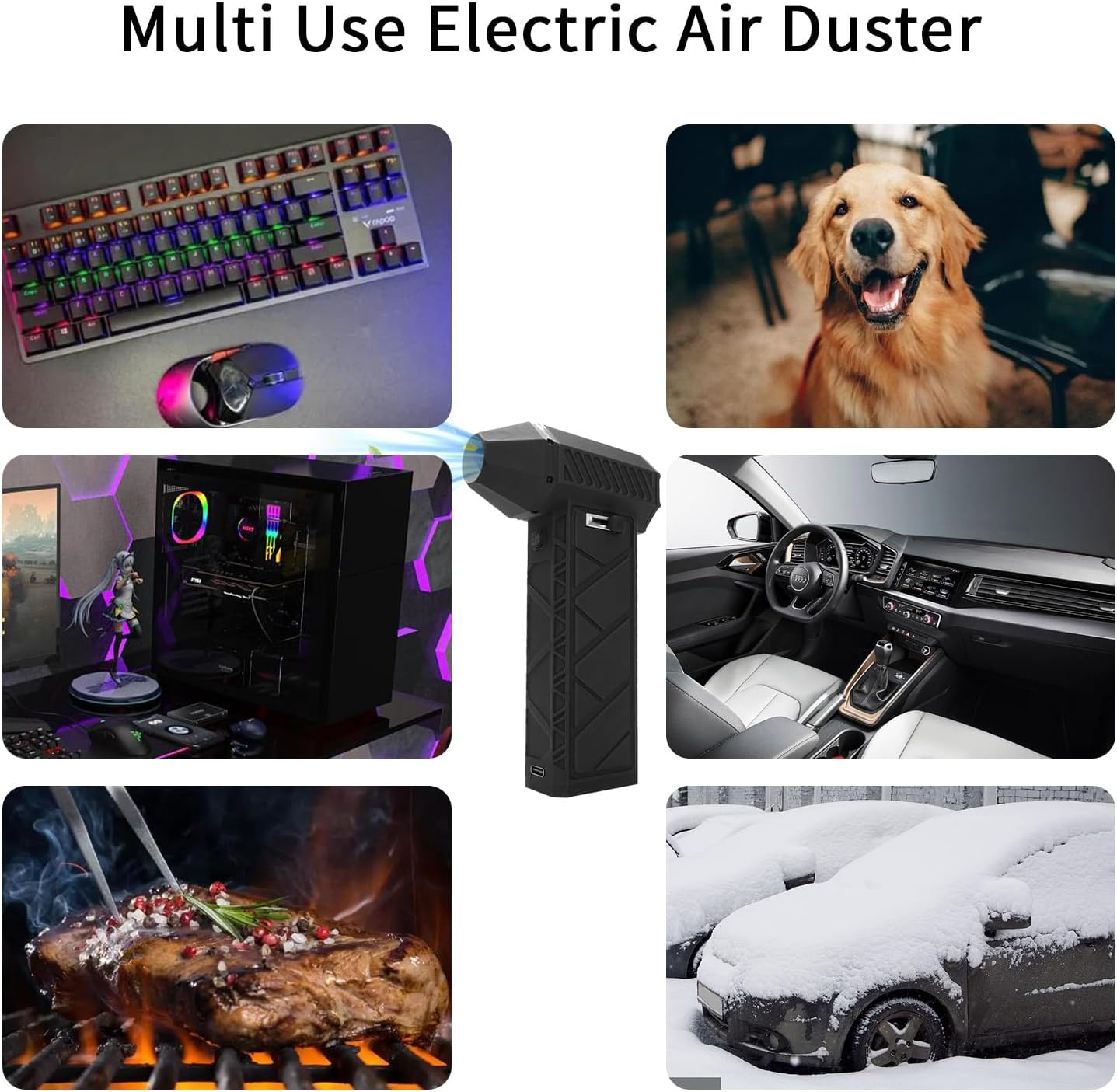 QUMOX Powerful Electric Air Duster - High-Speed 170000RPM, Adjustable Air Flow Levels, Replace Compressed Air Can Rechargeable Air Blower for Cleaning Computer Keyboards, Outdoor Use, Cars, and Home