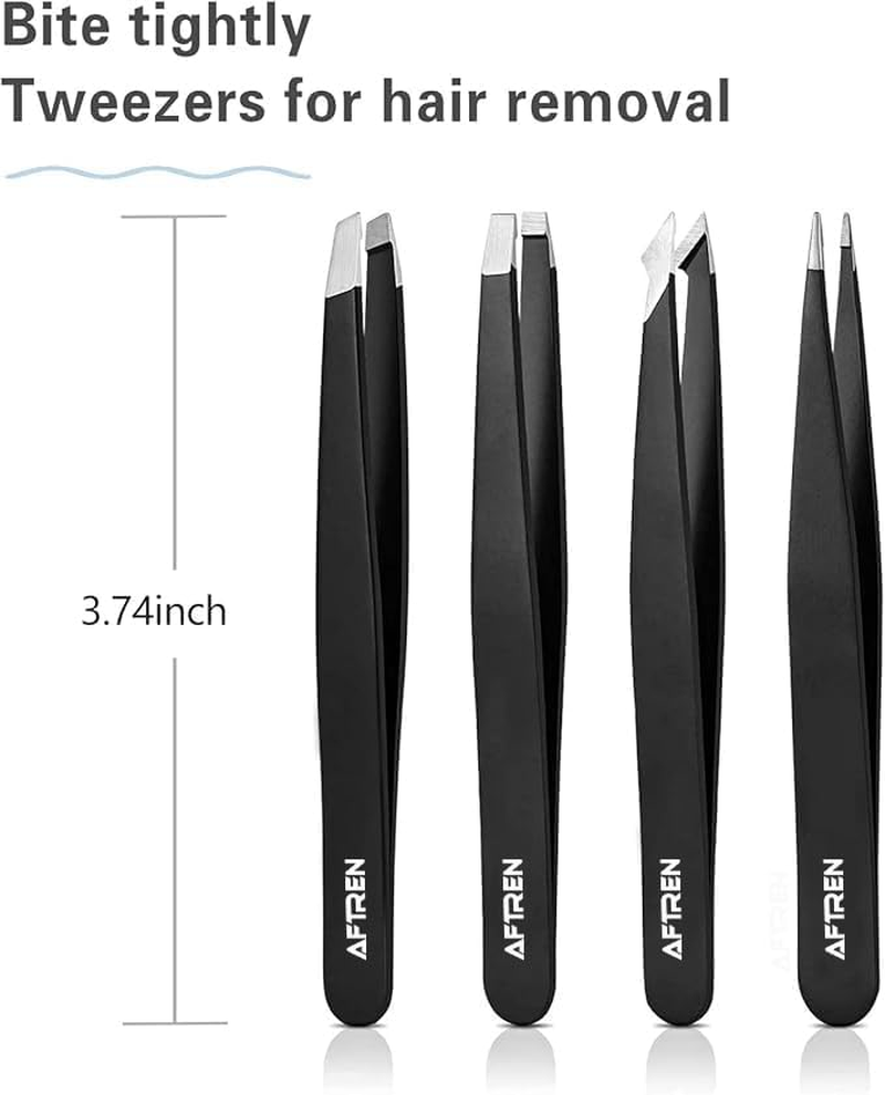 AFTREN Professional Stainless Steel Eyebrow Tweezers Set, Best Precision Tweezers for Eyebrow Plucking, Facial Hair and Blackheads Ingrown Hair Remover (Black) image number 6