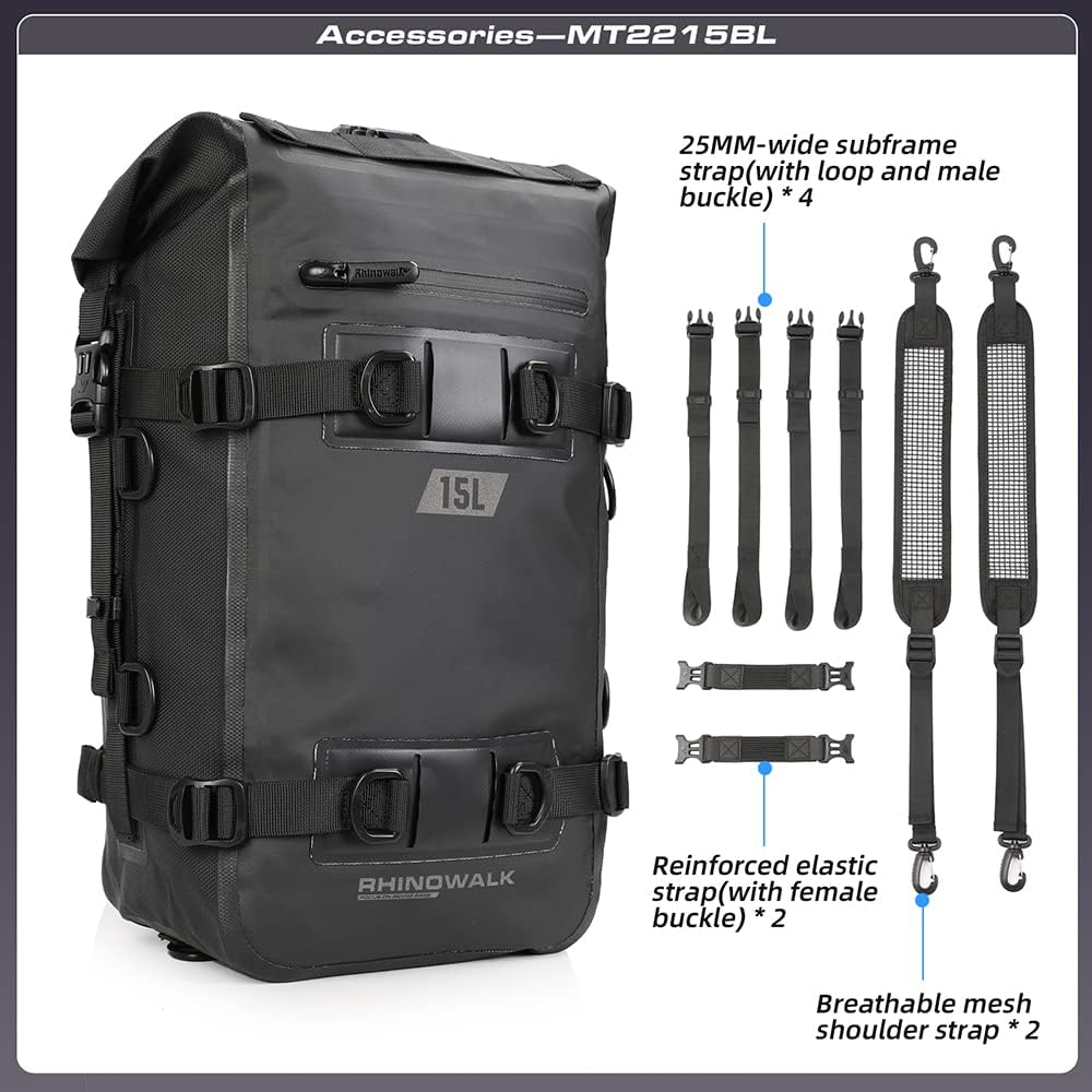 Rhinowalk Motor Pannier Bag 15L Multifunctional Fully Waterproof Rear Rack Trunk Motorcycle Seat Bag Motorbike Saddle Bag Professional Motor Accessories-Black image number 3