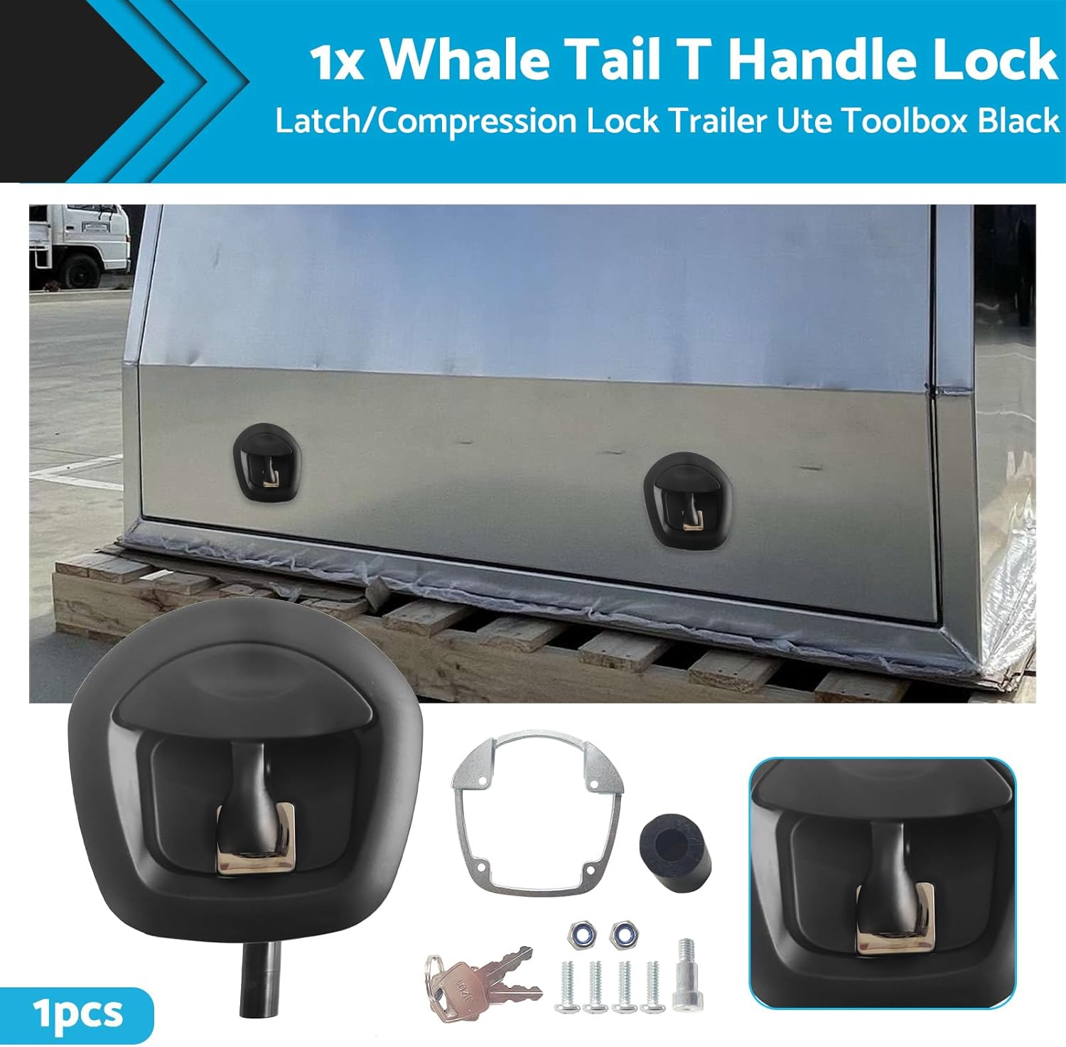 MAX COOL 1X Truck Toolbox Lock Black Recessed Folding T Lock Handle Trailer Toolbox Drop T Whale Tail Replacement Locks for Truck Camper Trailer image number 2