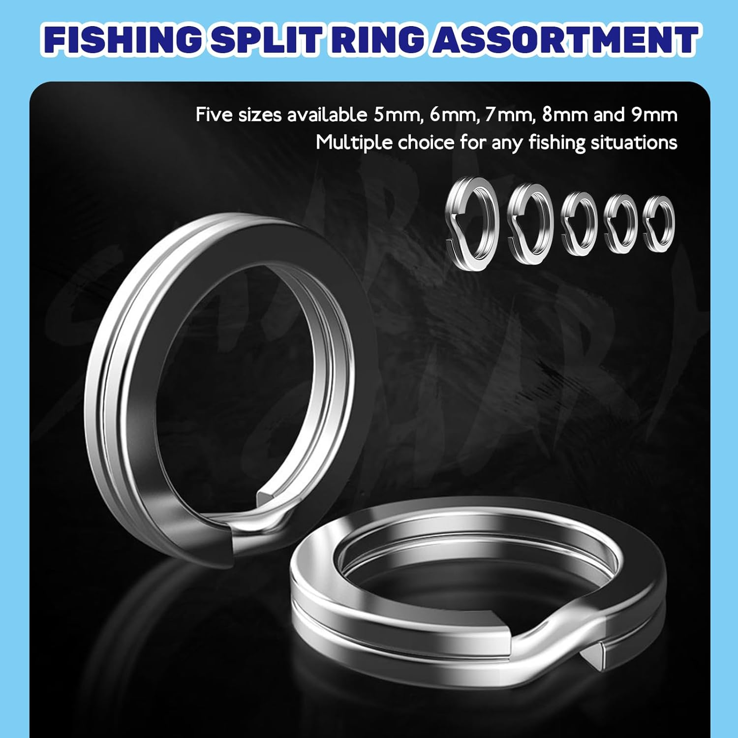 Waltool 5 Sizes Fishing Split Rings Assortment Kit Stainless Steel Double Flat Lure Tackle Connector 30Lb to 120Lb Test for Trolling Jigging Offshore image number 3