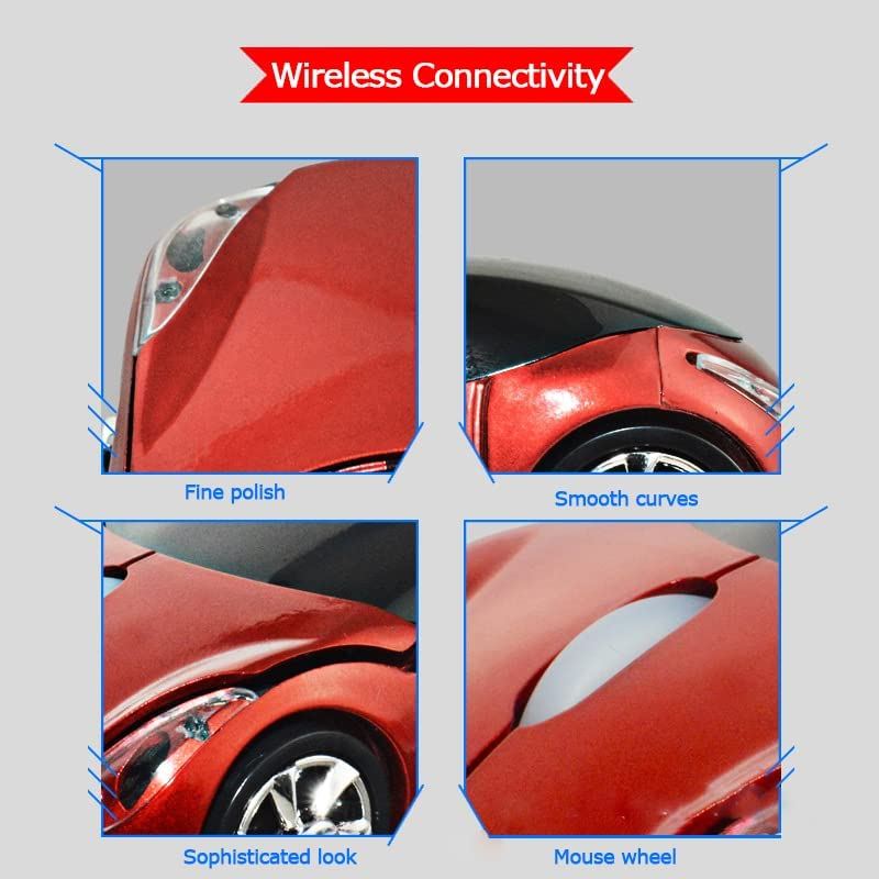 Bewinner Wired Gaming Mice, 2.4G Wireless Optical Smart Red Car‑Shaped Mouse for Laptop PC Tablet Gaming - Red image number 4