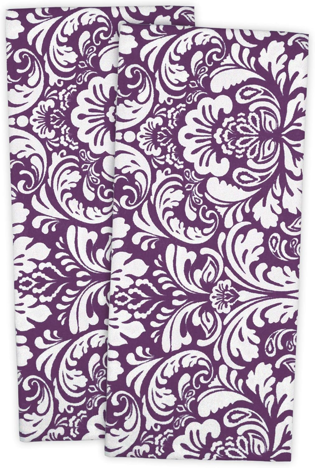 DII 100% Cotton, Everyday Basic Kitchen Dishtowel, Tea Towel, Drying, Damask Printed, 18 X 28 Set of 2- Gray